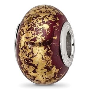 Sterling Silver Reflections Brown Gold Foil Ceramic Bead